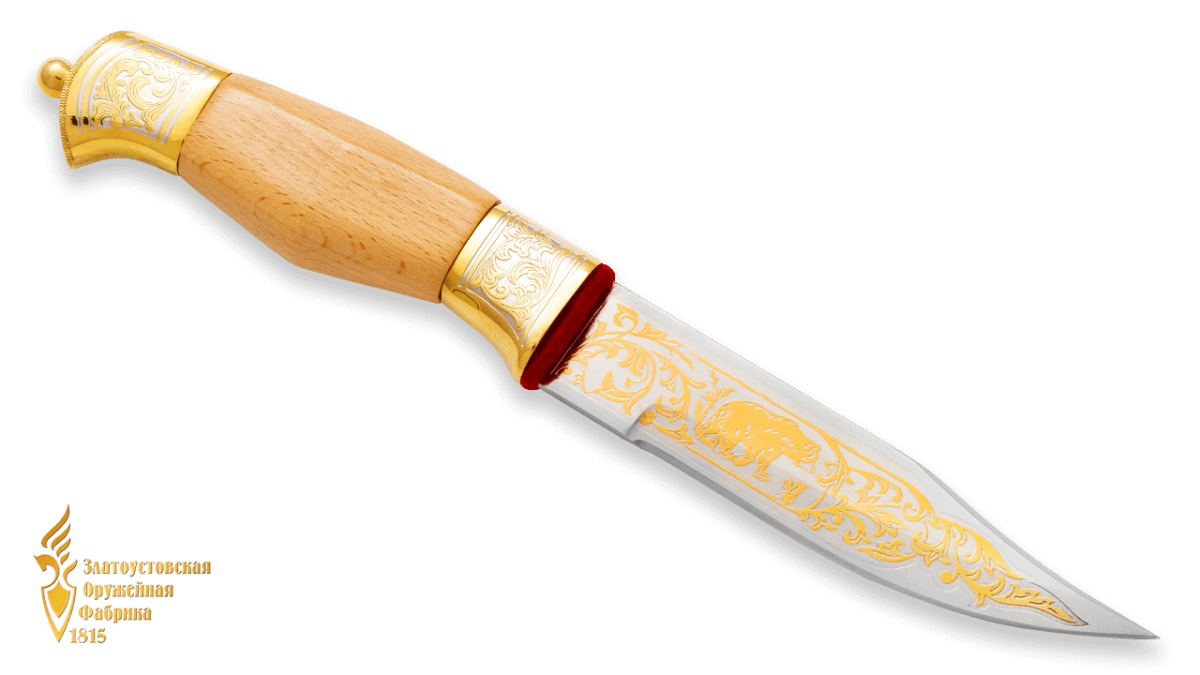 Украшенный нож «Золоченый», в деревянной ножне